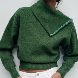 ZARA BALL TRIM KNIT SWEATER  SIZE MEDIUM - HTF  **SOLD OUT**